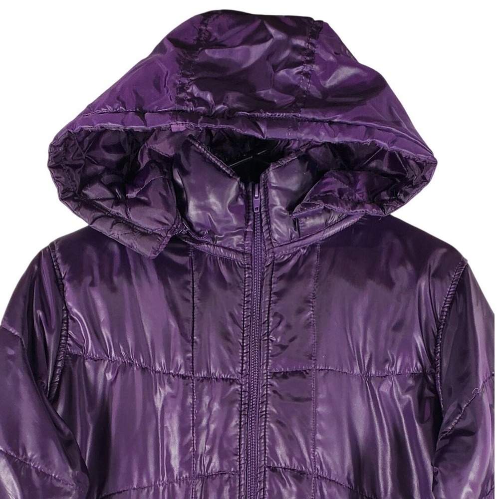 Misty Blue Kids Purple Puffer Jacket Hooded‎ Quilted Full Zip Coat Size Large